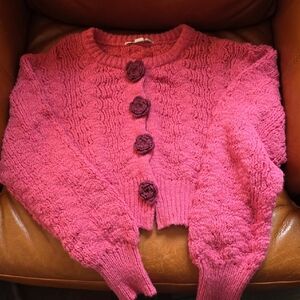 Kimchi Blue Rose Button Pink Cardigan